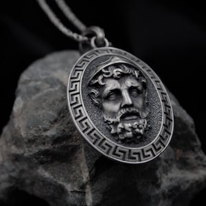 Greek Mythology God Poseidon Necklace, God of The Seas Men&#39;s Pendant Valentine Gift Sterling Silver Jewelry Men&#39;s Accessory Gift for him