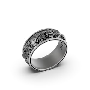 Koi Carp Fish Ring For Women, Men Band Ring, Japanese Unisex Wedding - Engagement Jewelry, Anniversary Gift for Him - Her
