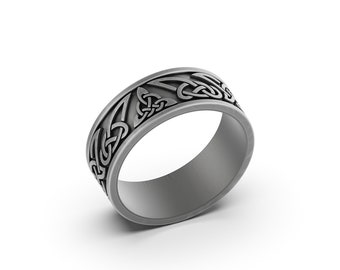 Silver Viking Celtic Knot Band Ring Engagement Band Womens Band Ring Mens Wedding Band Scandinavian Trinity Boyfriend Gift