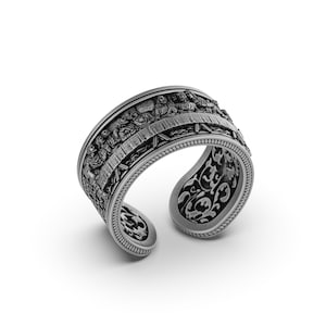The Last Supper Band Ring, Silver Artificial Christian Jewelry, Catholic Wedding Ring, Jesus, Religious Valentine Gift