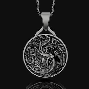 Dragon Crest Pendant Necklace, Coat Of Arms, Crest Of Dragons, Fantasy Necklace, Medieval Knight Pendant, Dungeons And Dragons