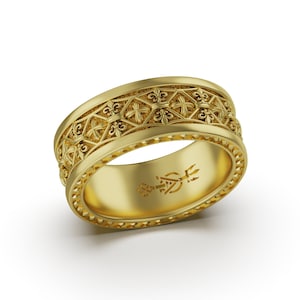14K White Gold Christian Wedding Band with Fleur De Lis Pattern, 10K Engagement Ring, 18K Rose Gold Ring, Unisex Anniversary Jewelry Gift