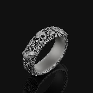 Skull Wedding Band Ring, Sterling Silver, Skull Ring, Gothic Ring, Sterling Silver Ring, Skull Jewelry, Silver Skull Ring, Punk Ring
