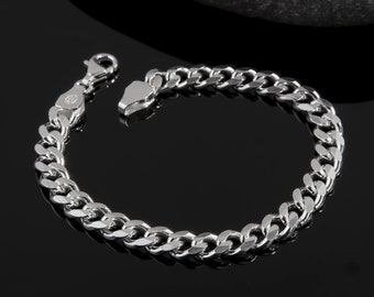 Silver Cuban Chain Bracelet - Mens Sterling Silver Bracelet, Chunky Cuban Link, Hip Hop Jewelry, Gift for Him, Unisex Bracelet