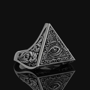 Illuminati Ring, All Seeing Eye, Masonic Ring, Evil Eye Ring, Eye Of Providence, Freemason, Masonic, Triangle, Masonic Jewelry, Gift For Him