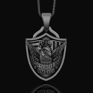 Fortiores Una American Eagle Medal Necklace - Patriotic Symbolic Silver Pendant, Unity Strength Jewelry