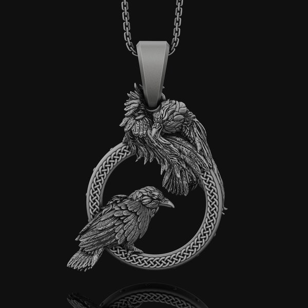 Odin's Ravens Hugin and Munin Necklace, Silver Viking Pendant, Norse Mythology, Gift For Him, Raven, Crow, Memorial Birthday Gifts