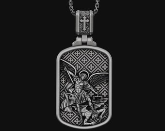 The Archangel Michael defeating Satan Medallion, Christian Archangel Medallion, St Michael,  Commander Of The Army Of God, Mens Gift