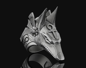 Silver Anubis Ring, Egyptian Ring, Gothic Ring, Mythology, Egyptian God Ring, Ankh Ring, Anubis Jewelry, Eye Of Horus, Ancient Egypt