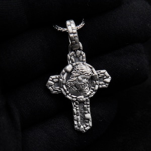 Sterling Silver Crucifix Man Necklace, Jesus Cross Pendant, Religious Gift For Father, Catholic Cross Pendant, Black Friday, Valentine Gifts