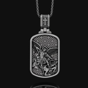 The Archangel Michael defeating Satan Medallion, Christian Archangel Medallion, St Michael,  Commander Of The Army Of God, Mens Gift