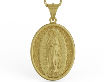 14K Solid Gold Guadalupe Pendant, Guadalupe Necklace, Virgin of Guadalupe, Gold Virgin Mary, Tri Tone Gold, Guadalupe, Real Gold