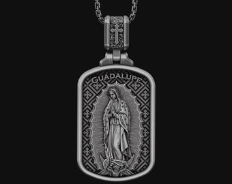 Our Lady Of Guadalupe, Christian Christmas Gift, Personalized Silver Necklace, Guadalupe Men's Pendant, Religious Virgin Mary Necklace