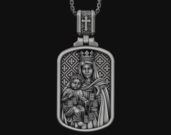 Holy Mother Baby Jesus Silver Medallion, Virgen de la Caridad del Cobre Charm, 925K Sterling Religious Necklace, Handmade Jewelry