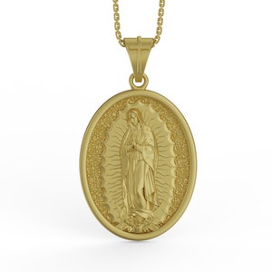 Colgante de Guadalupe en oro macizo de 14 quilates, collar de Guadalupe, Virgen de Guadalupe, Virgen María dorada, oro tricolor, Guadalupe, oro auténtico
