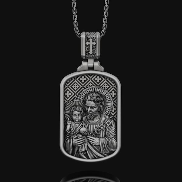 St. Joseph Medaille, Schutzpatron der Väter, Einwanderer und Arbeiter, hoch detaillierte Medaille, Weihnachtsgeschenk für Papa, Sterling Silber Halskette