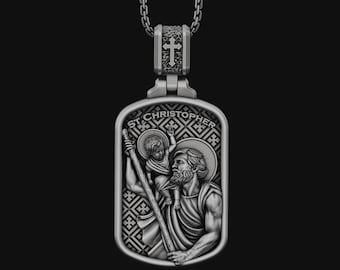 Personalized Saint Christopher Silver Necklace, Handmade St Christopher Pendant, Catholic Jewelry, Religious Men Gift, Christian Pendant