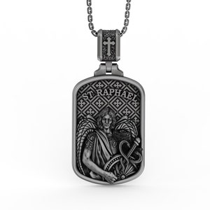Silber Saint Raphael Anhänger - Erzengel Raphael Halskette, heilender Engel Schmuck, christliches spirituelles Geschenk
