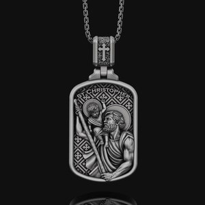 Personalized Saint Christopher Silver Necklace, Handmade St Christopher Pendant, Catholic Jewelry, Religious Men Gift, Christian Pendant