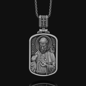 St. Francis of Assisi Medal Necklace, Saint of Animals, Religious Catholic Mens Pendant Necklace, Custom Personalized Necklace, Gift For Him
