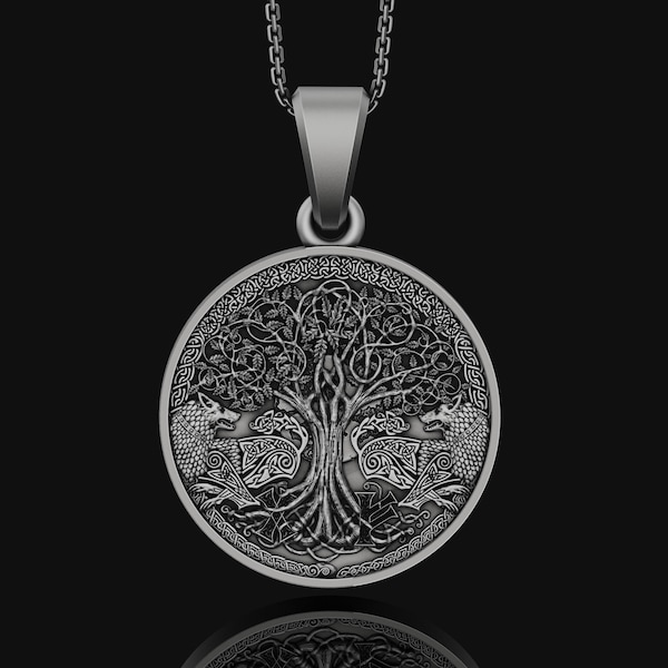 Arbre celtique de vie, loup Yggdrasil, collier nordique, pendentif viking, bijoux faits main, pendentif scandinave païen, mémorial, cadeau significatif