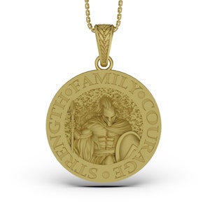 Personalized Gold Spartan Pendant, 14K Warrior Necklace, Men&#39;s 10K Pendant, 18K Jewelry Gift For Him, Memorial Gift Solid Gold