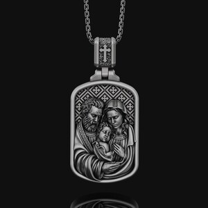 The Holy Family Medallion, Christian Pendant, Customizable Necklace, Catholic Wedding Gift, Handmade Religious Charm Necklace, Men Gift