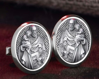 Saint Joseph Engraved Christian Cufflinks Jewelry, Groomsman Gift, Catholic Saint, Religious Cufflinks, Memorial Gift