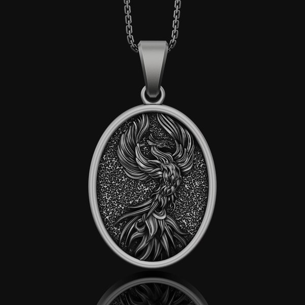 Phoenix Bird Necklace, Strength Medallion, Personalized Gift for Her, Women's Jewelry, Girlfriend Gift Ideas, Men's Phoenix Pendant