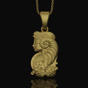 Collar de la diosa de la suerte bañado en oro, colgante de la diosa de la suerte romana, collar de la fortuna, colgante romano, colgante de dama, regalo de San Valentín para ella