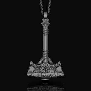 Silver Mjölnir Necklace, Thor&#39;s Hammer, Viking Jewelry, Norse Mythology, Thunder God, Viking Pendant, Valentine Gift