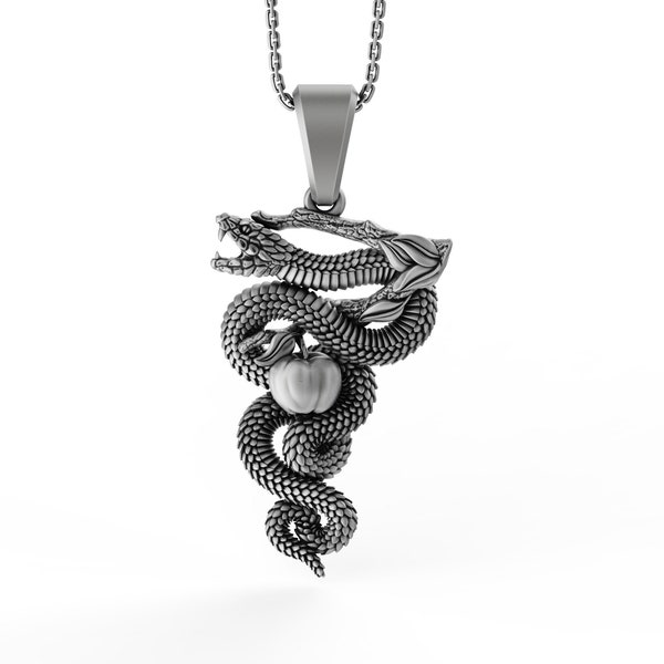 Eden Serpent Necklace - Adam and Eve Snake Pendant, Biblical Forbidden Fruit Jewelry, Spiritual Gift