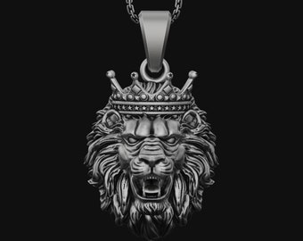 Mens Silver Lion King Necklace Jewelry Christmas Gift For Him Birthday Animal Head Accessory Leo Gifts Angry Lion Accessory