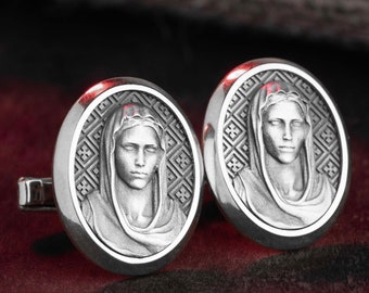 Miraculous Medal Cuff Links, Blessed Virgin Mary, Mother Of God, Memorial Gift, Engraved Cufflinks, Catholic Cufflinks, Religious Gift