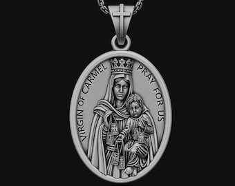 Our Lady of Mount Carmel Pray For Us Religious Medal, Virgin Mary Necklace, Catholic Jewelry, Virgen De Guadalupe, Confirmation Gift