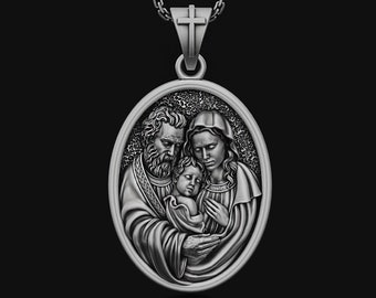 The Holy Family Medal, Child Jesus, Virgin Mary, Saint Joseph, Religious Catholic Necklace, Confirmation Gift, Holy Family Charm Gift