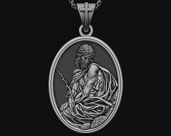 The Pensive Jesus Christ Medal, Silver Catholic Religious Free Shipping Jewelry, Antique Oval Christ Necklace, Birthday Gift