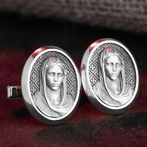 Miraculous Medal Cuff Links, Blessed Virgin Mary, Mother Of God, Memorial Gift, Engraved Cufflinks, Catholic Cufflinks, Religious Gift