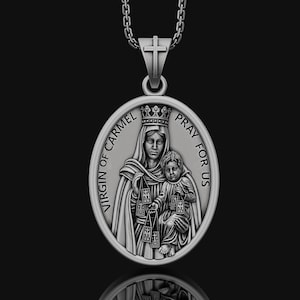 Our Lady of Mount Carmel Pray For Us Religious Medal, Virgin Mary Necklace, Catholic Jewelry, Virgen De Guadalupe, Confirmation Gift