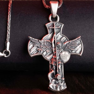 St Archangel Michael Pendant Satan, Michael Defeating Satan, Religious Jewelry, Christian Necklace, Guardian Angel Gift