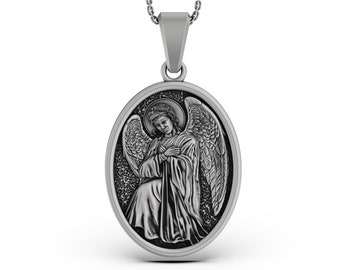 Silver Archangel Gabriel Pendant - Guardian Angel Gabriel Necklace, Christian Spiritual Jewelry Gift, Protection Gift, Personalized