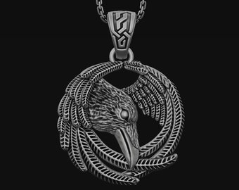 Collana con corvo in argento, collana vichinga, gioielli norreni, pagani, mitologia norrena, gioielli con corvo, nodo celtico, ciondolo celtico, ciondolo corvo