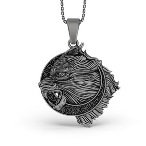 Silver Fenrir Pendant - Norse Wolf Necklace, Viking Mythology Jewelry, Celtic Wolf Charm, Unique Gift