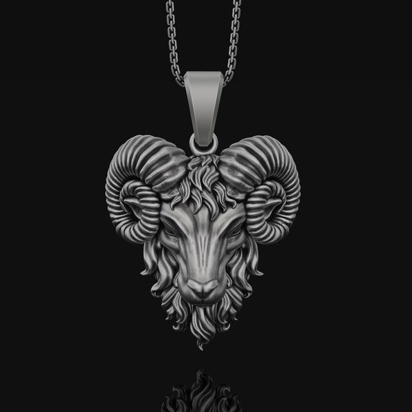 3D Ram Necklace, Silver Ram Head, Ram Pendant, Ram Jewelry, Aries Necklace, Aries Silver Charm, 3D Aries Pendant, Zodiac Aries Gift