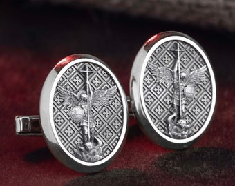 Saint Archangel Michael Religious Cufflinks, Guardian Angel Medal, Christian Jewelry, Memorial, Engraved Cufflinks, Catholic Cufflinks