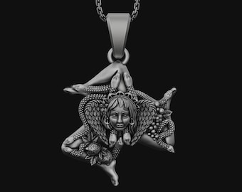 Silver Trinacria Necklace, Unisex Medusa Medallion, Mens Medusa Greek Pendant, Oxidized Medusa Pendant, Mythology, Minimalist, Gift for Him
