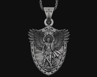 Archangel Saint Michael Silver Medallion, Orthodox Shield Archangel Pendant, St Micheal Necklace, St Michael Is Commander Of The Army Of God