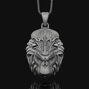 Leo Lion Head Necklace Pendant, Customizable Necklace, Engraved Necklace for Men, Animal Lover Gift, Lion Ornament, Small Birthday Gift