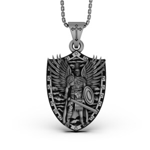 Silver Archangel Michael Pendant - Protector Saint Necklace, Christian Guardian Angel Jewelry, Spiritual Gift