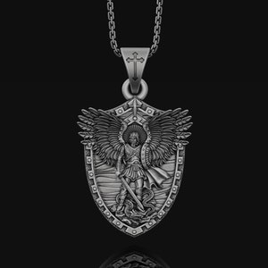 Archangel Saint Michael Silver Medallion, Orthodox Shield Archangel Pendant, St Micheal Necklace, St Michael Is Commander Of The Army Of God